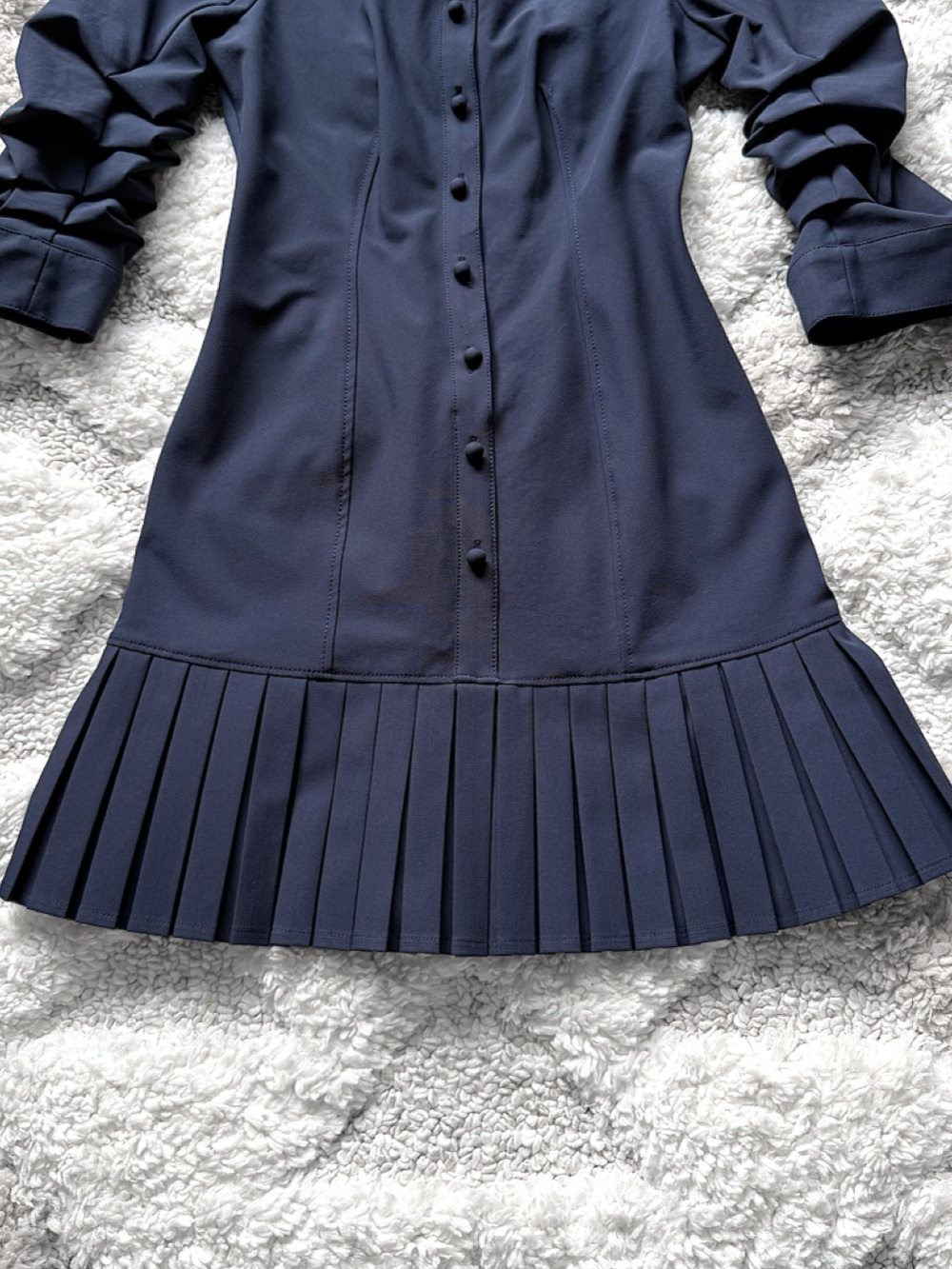 $425 Cinq à Sept Lucilla Drop Waist Pleated Hem Navy Shirt Dress 0 - Picture 4 of 10